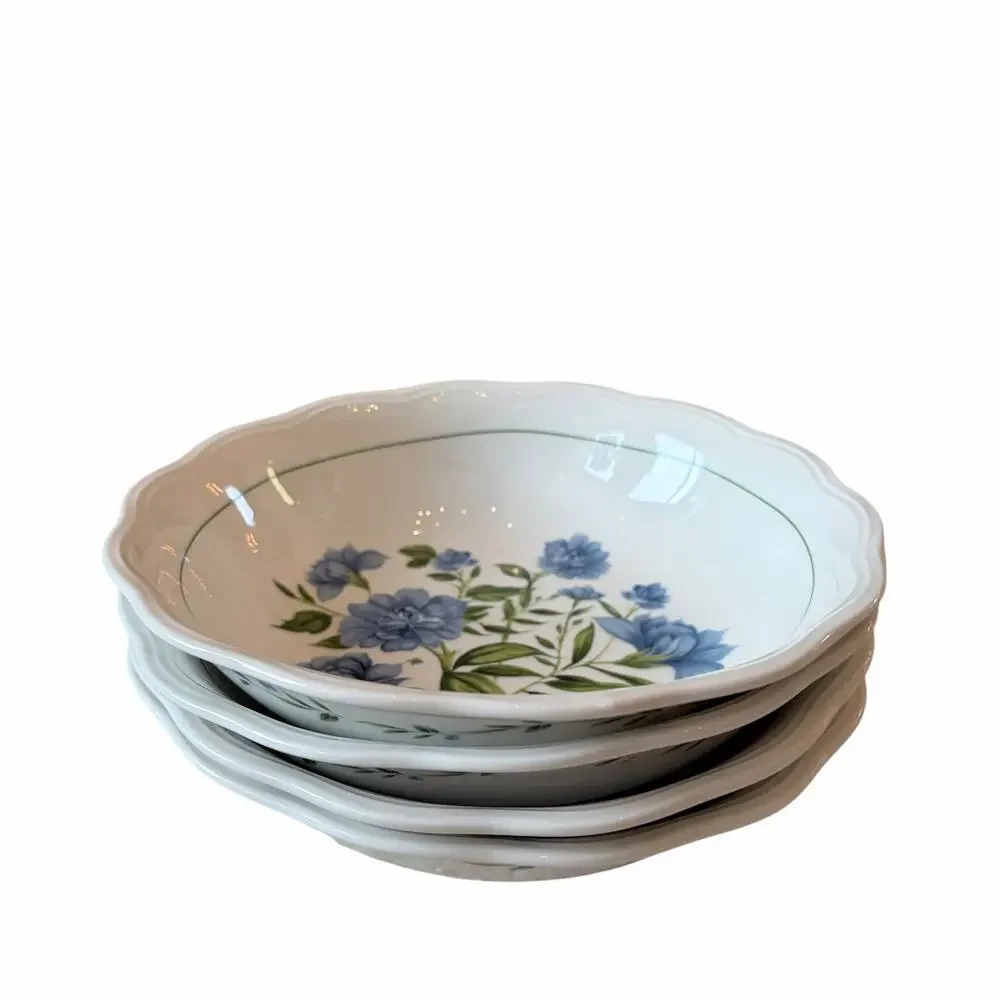 Envogue Blue Floral Salad Bowls 7in Porcelain Set of 2 Scalloped New